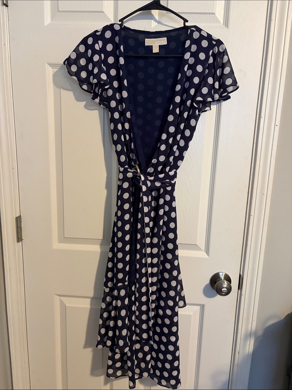Michael Kors Navy and White Polka Dot Wrap Dress